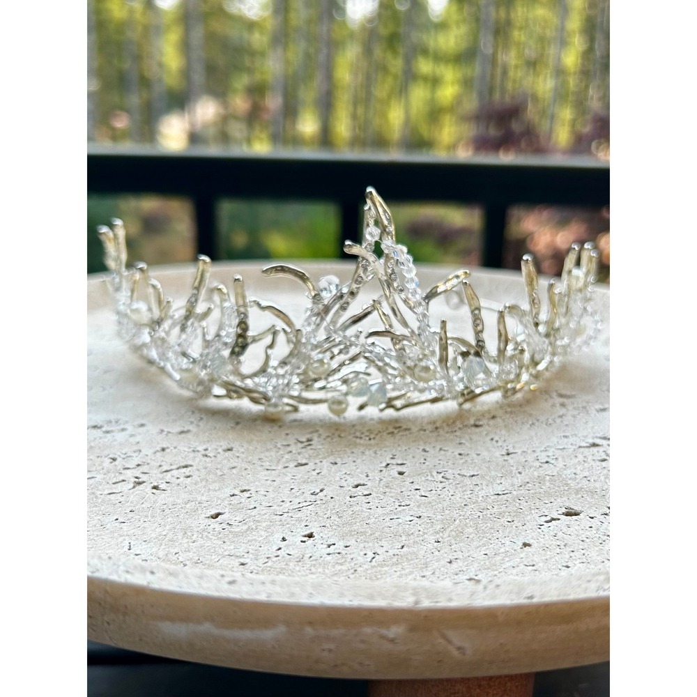 Winter Silver Branch Bridal Crown | Crystal & Pearl Wedding Tiara